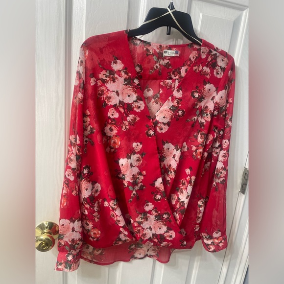 Kut From The Kloth Floral Surplice Roll Tab Sleeve Blouse Women Size Large - Picture 2 of 7